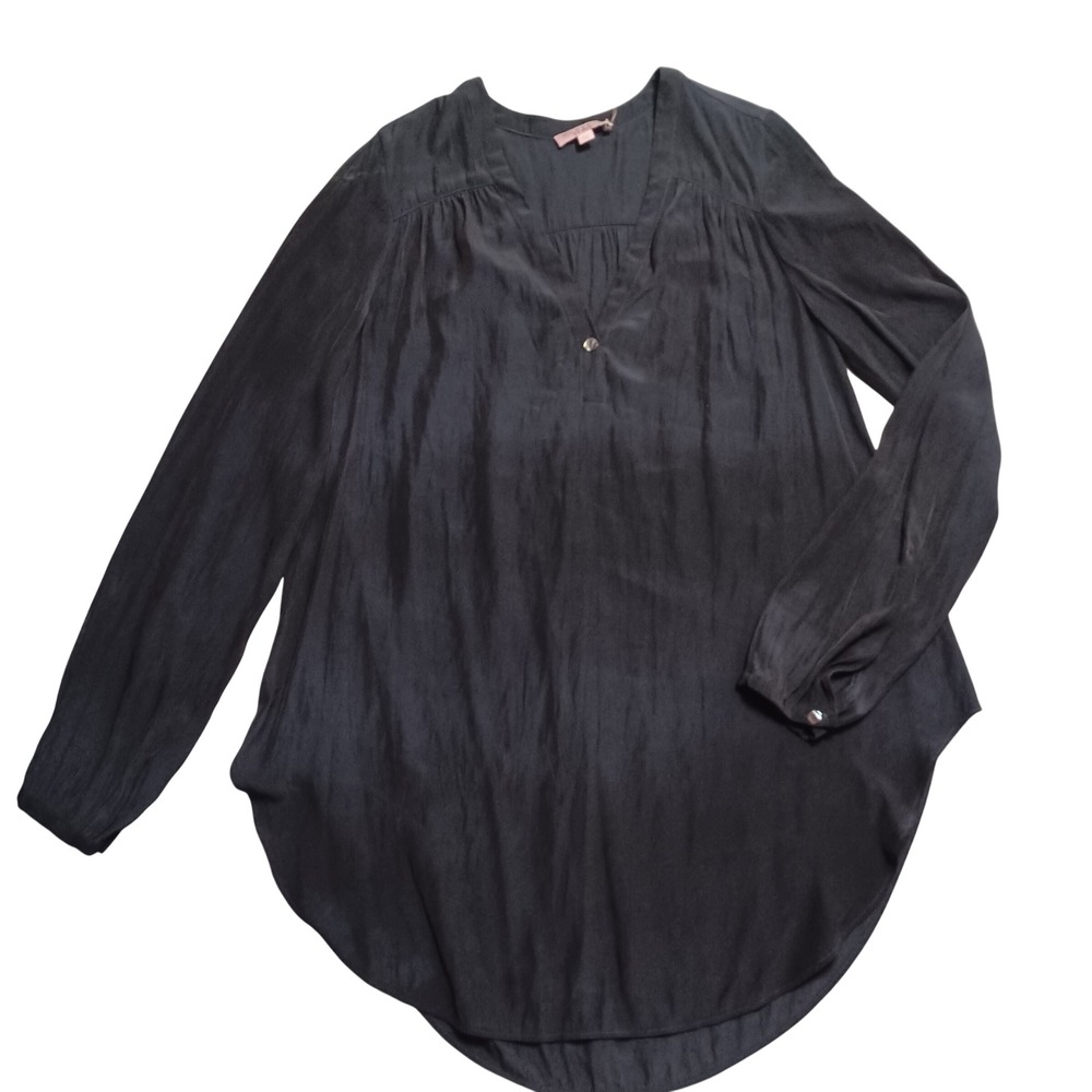 Calypso St Barth Womens XXS Navy Blue Long Sleeve V-Neck High Low Blouse Top